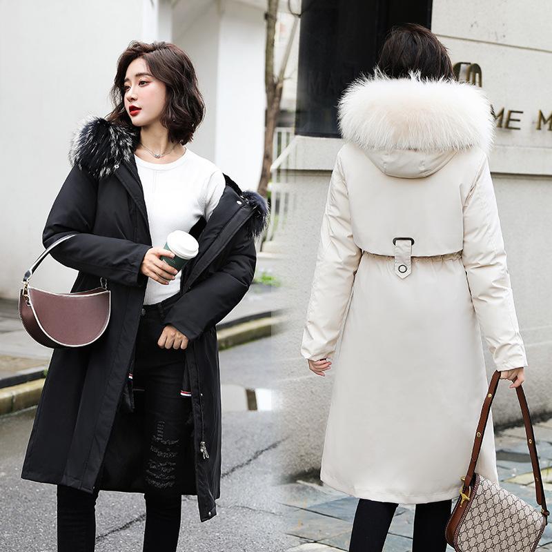 Women's Parker Casual Medium and Long Two Wear Cotton Clothes Winter Slim and Skinny Warm Cotton Jacket Women