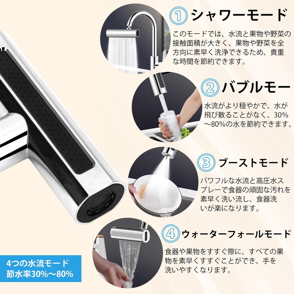 HIMOMO Rainfall Faucet Shower Head with Water Oscillating Hot and Cold Suitable for and Toilet Includes and Waterproof and Japanese Instruction Manual