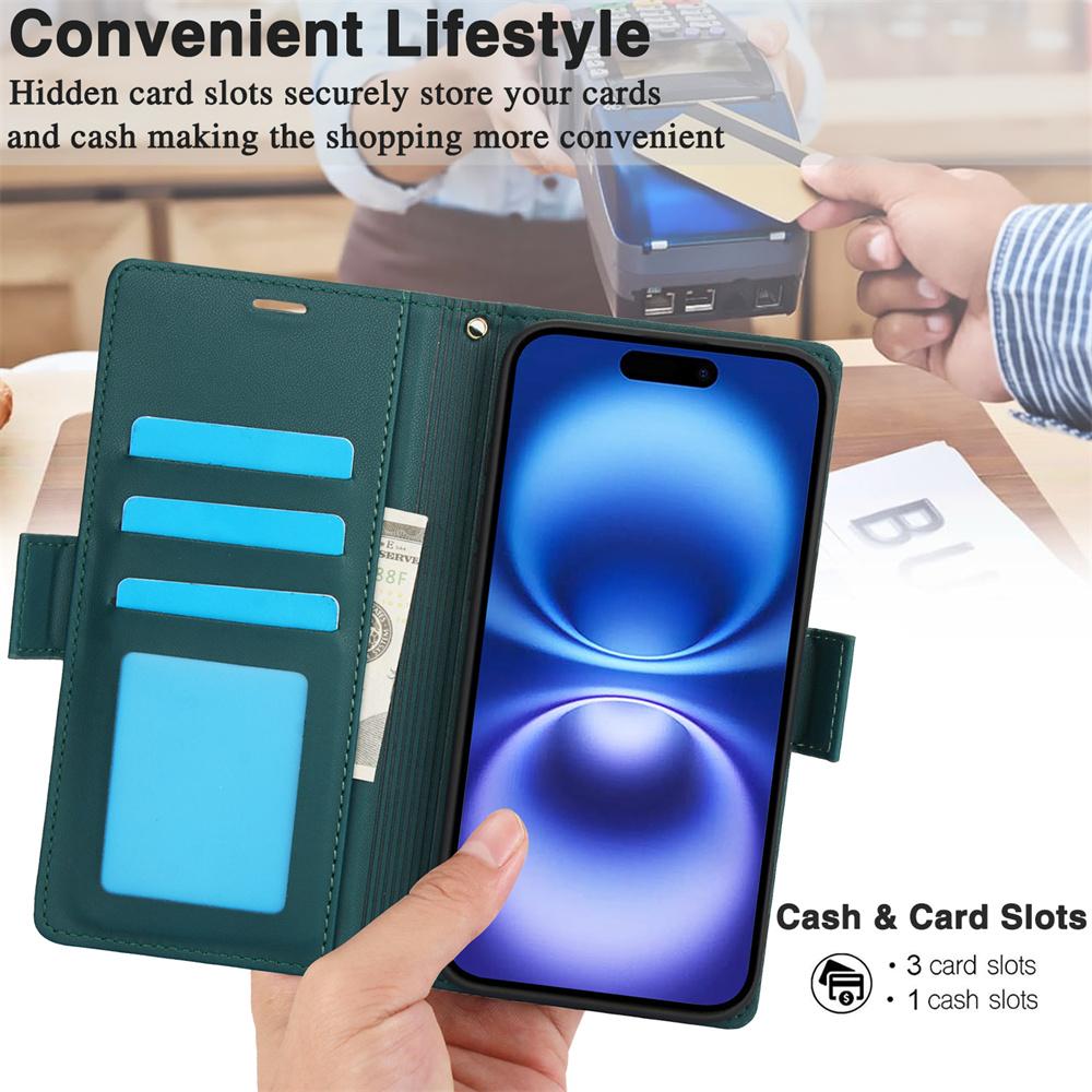 Flipové pouzdro s držákem na karty pro IPhone 16E 16 15 14 Plus 13 12 11 Pro Max XS XR X 7 8 Poutko na zápěstí Kožený kryt