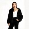 Cappotto in Finta Pelliccia da Donna Corto Caldo Giacca Invernale Manica Lunga Vestibilità Larga Girocollo Senza Cappuccio