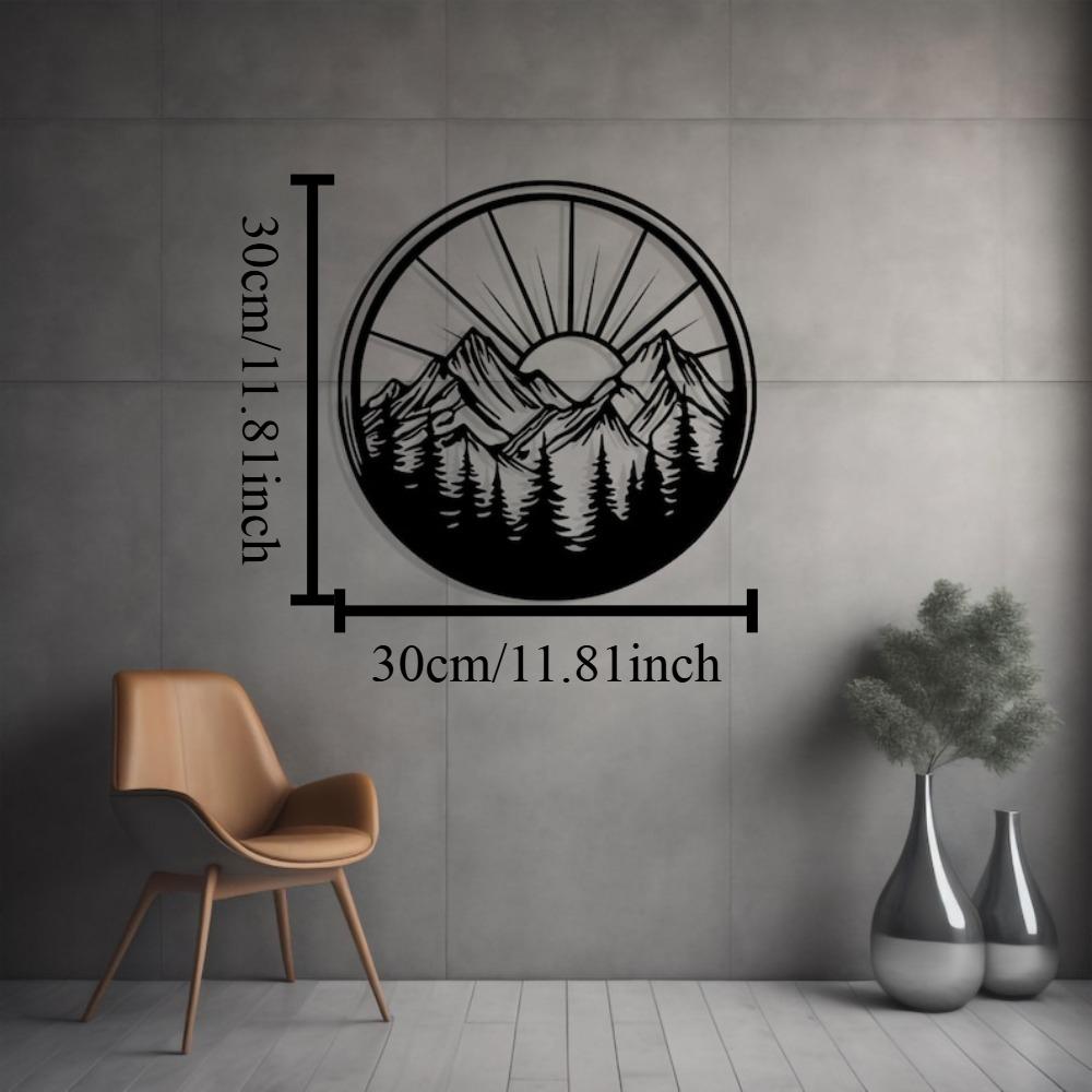 Wrought Iron Mountain Sunrise Wall Art Modern Rustic Metal Decor 12in чёрный