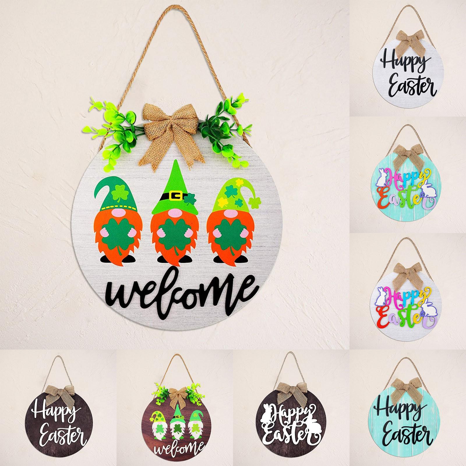 

Welcome Door Hanger Door Sign Wreath Wooden Sign Happy Easter Sign Party Decor