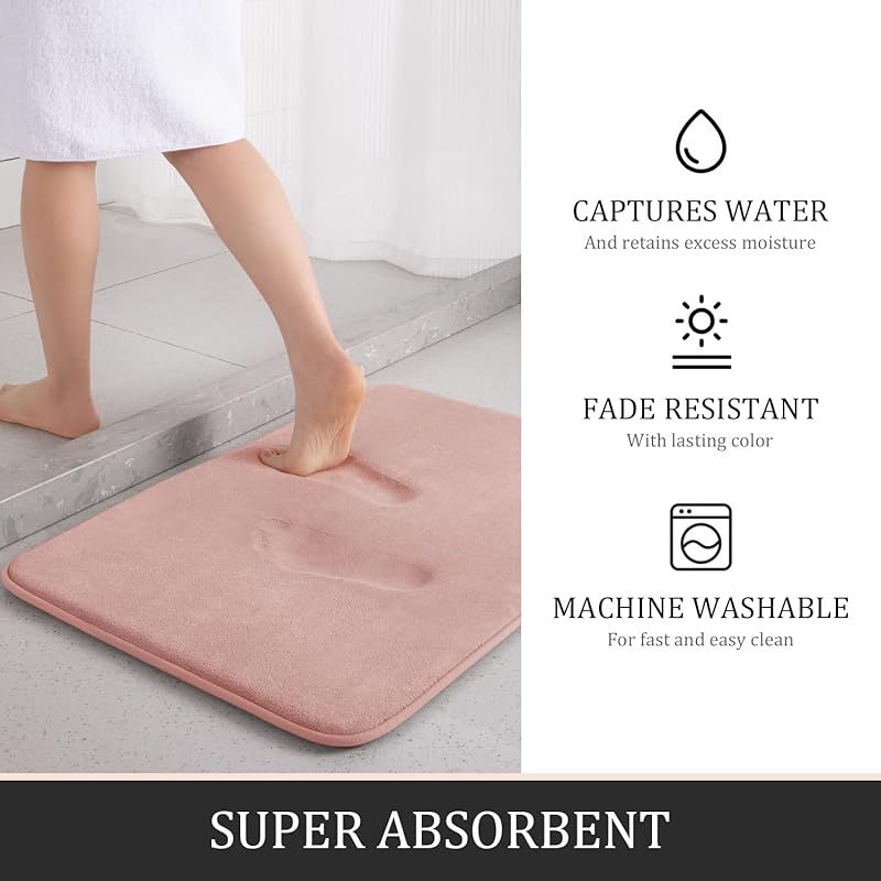 YIHOUSE Bathroom Rug Set 5 Piece, Memory Foam Bath Mat Set, Super Absorbent Bath Mats for Bathroom - Non-Slip & Washable 5 Pieces розовый