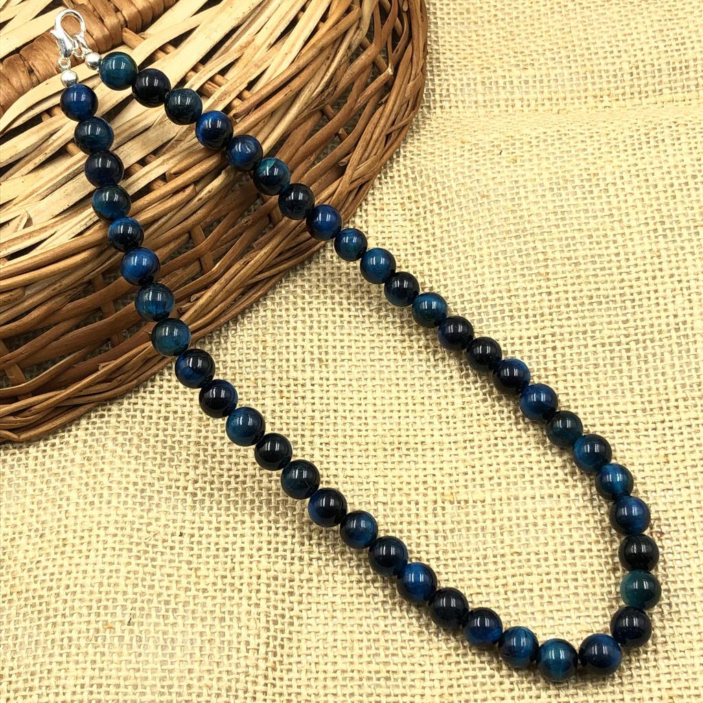 8mm Natural Blue Star Tiger Eye Gemstone Round Beads Jewelry Handmade Partywear Beads Necklace 17-20" For Her 8BN-49