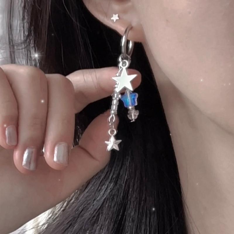 Irregular Star Chain Earrings for Women Y2K Tassels Ear Rings Geometric Super Fairy Girls Ear Buckles Adjsutable