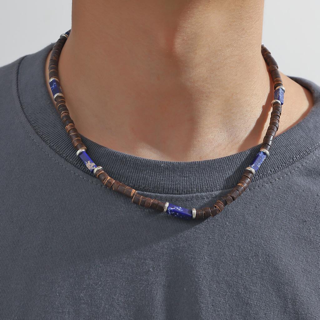 New Bohemian Men's Beaded Necklace Tiger Stone Natural Stone Fashion Trend Design Minimalist Necklace Commemorative Gift