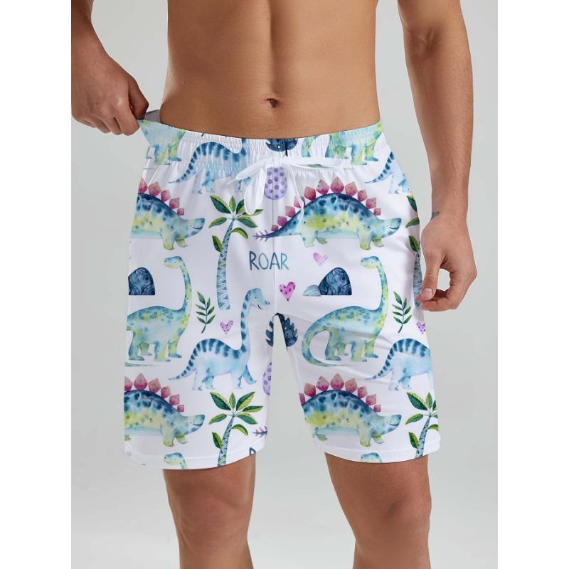 Hawaiian Cute Dinosaur &Dog  men s Beach Shorts 3D Printed men s Shorts Summer New Swin Trunks Vacation Beach men s Clothes XL