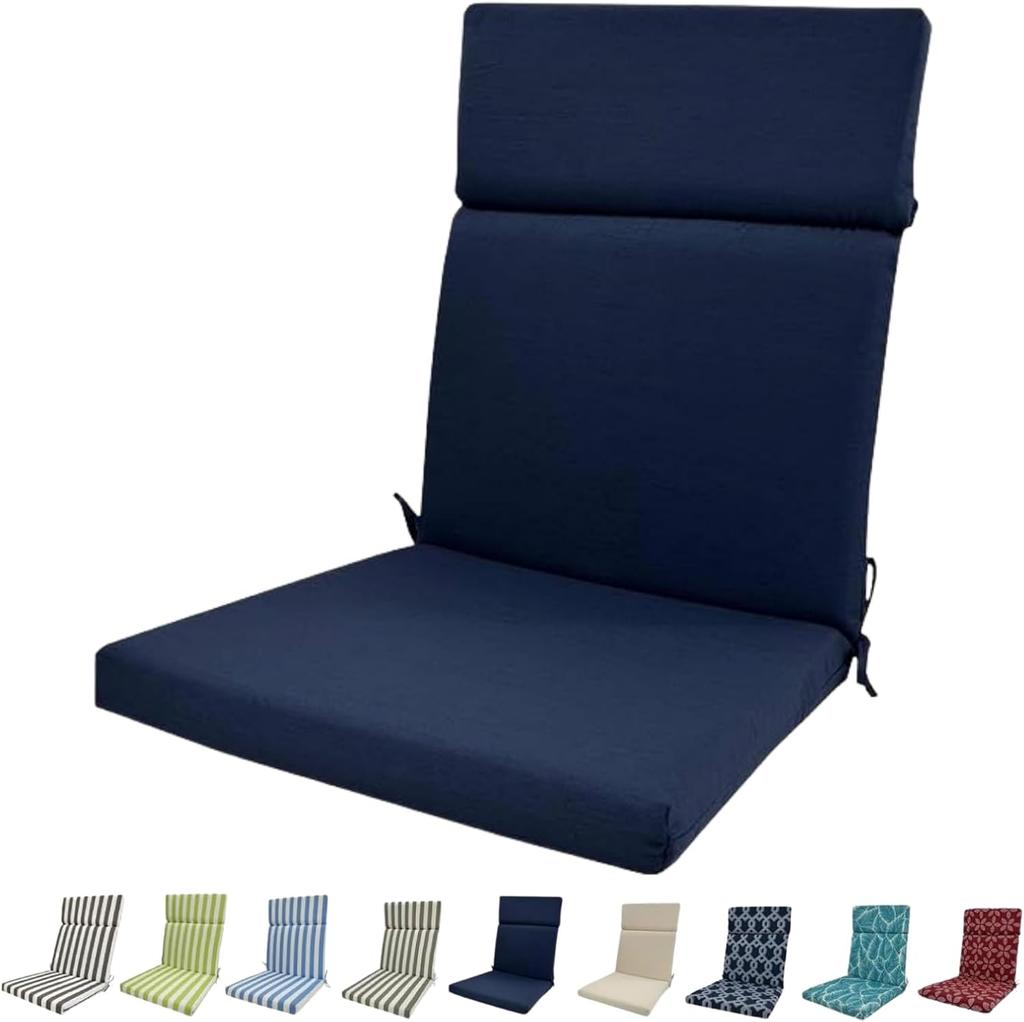 High back outdoor chair cushion waterproof anti-fading removable and washable cushion dark blue 45*107*3cm