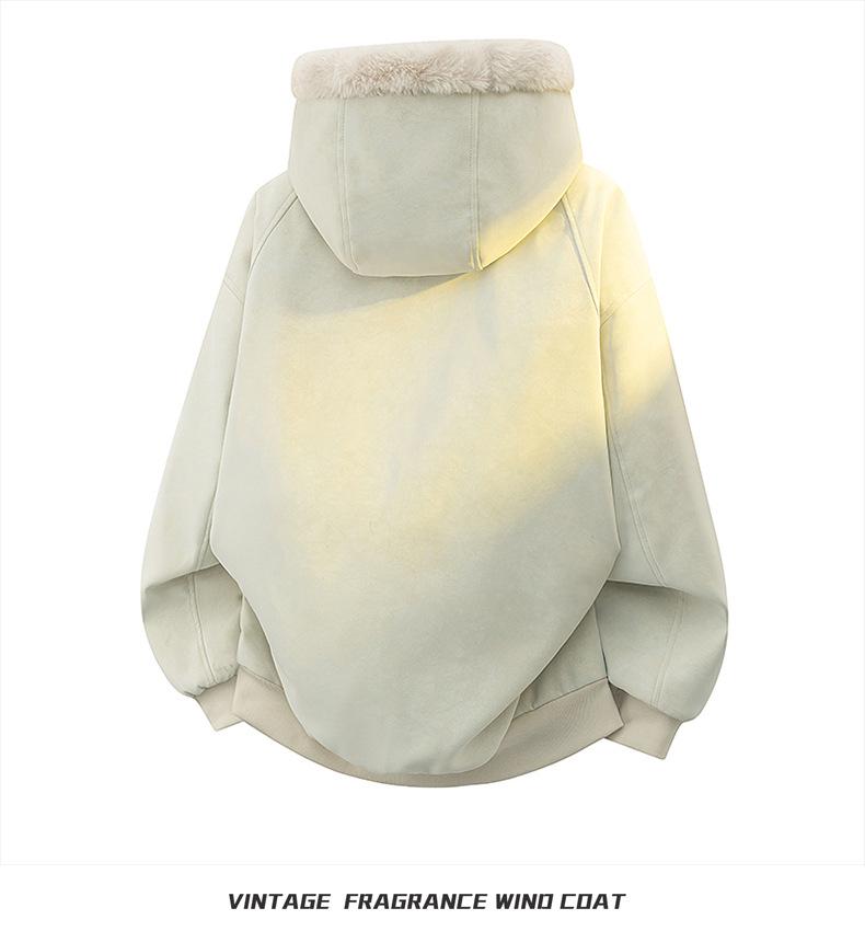 Unisex Winter Lychee-Korn Sattel Kapuzenjacke aus Baumwolle mit Fleece und Pelzkragen