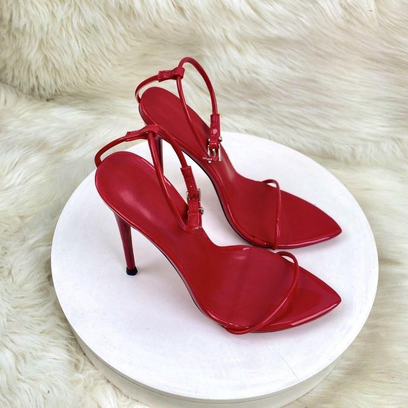 2026 One-word Fashion Sandals Women's Thin Heels Summer European and American Red Pointed High Heels Women's Shoes