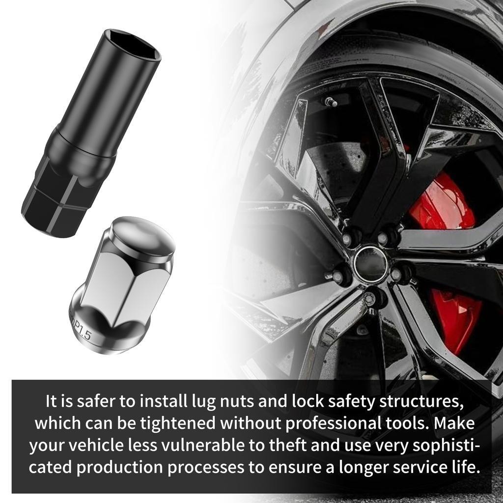 New 20Pcs Car Wheel Lug Nut Set 12mm Cold Forged Steel Black Threaded Wheel Lug Nut Auto Repair Parts For Car SUV RV Trailer