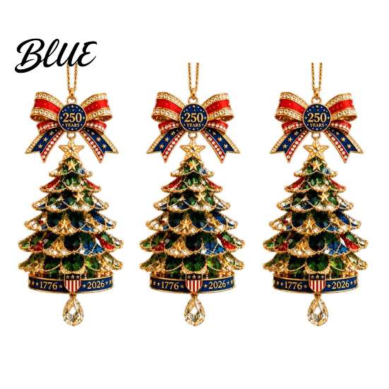 Gold Edge Christmas Tree Charms 250th Anniversary Ornament 2D Acrylic Decor Ornaments 1776-2026 Patriotic Commemorative Hanging Decoration Keepsake