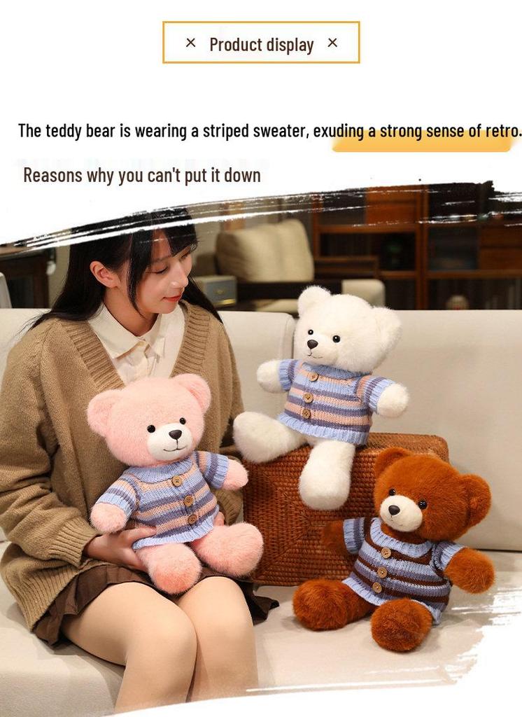 Adorable Bear Plush Doll – Cute Sweater, Soothing Sleep Toy, Perfect Gift for Girls