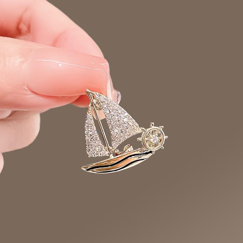 Small Sailboat Brooch, Badge, Smooth Sailing Pin, Anti-glare Clasp, Suit Corsage Accessory