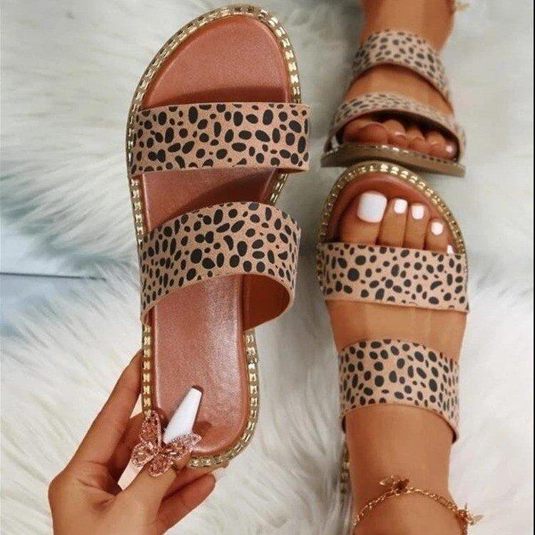 Foreign Trade 2025 Summer European and American New Leopard Print Large Size Slippers Women Wear Broadband Flat Bottom Cool Slippers Slippers
