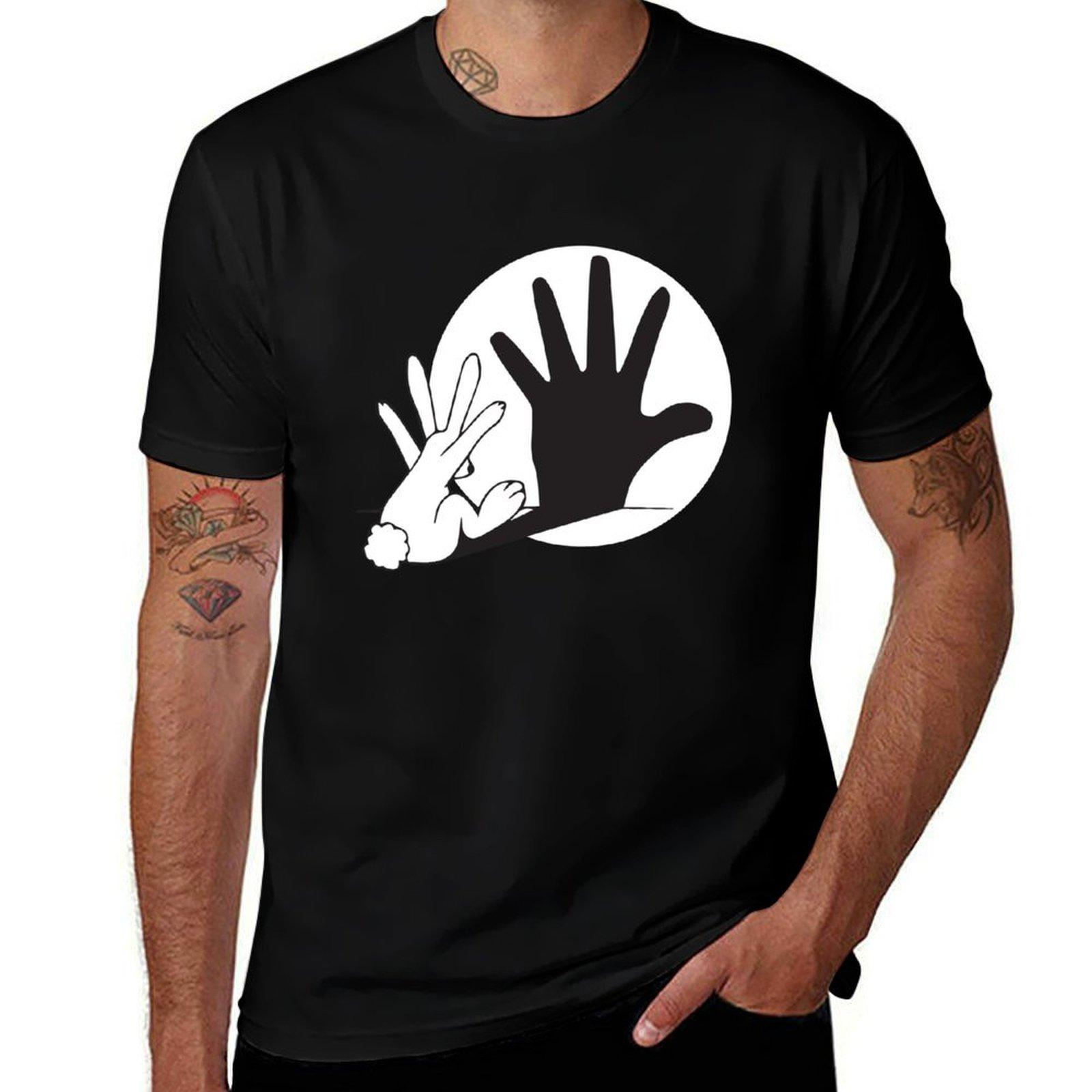 

Bunny hand shadow puppet rabbit humor T-Shirt customizeds anime figures quick drying vintage t shirt men 4XL