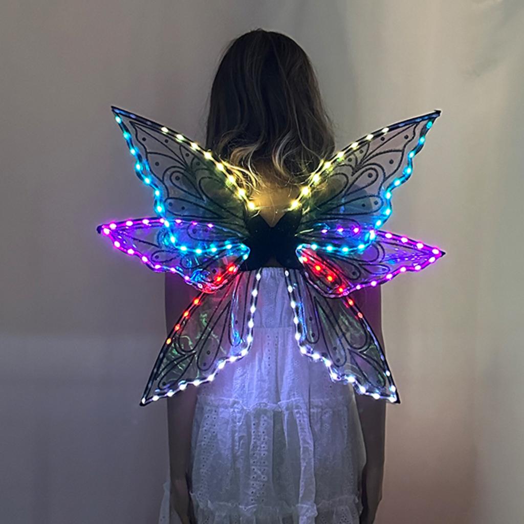 Bunte LED-Fee Flügel Leuchtende Schmetterlingsflügel Cosplay Engelsflügel für Mädchen Tanzaufführung Kostüm Zubehör