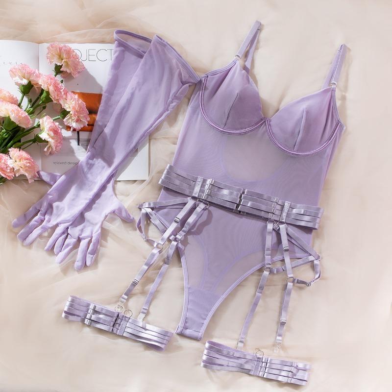 Meier Bestselling Lingerie Set: Strappy, Bodycon, with Gloves - 3 Piece Set