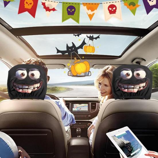 2Pcs Funny Cartoon Car Headrest Covers Easy Installation Car Seat Head Rest Protector