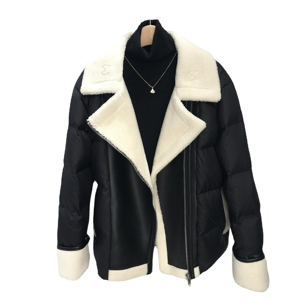 Winter fashion lamb wool splicing short suit collar white duck down jacket women's thickened coat tide