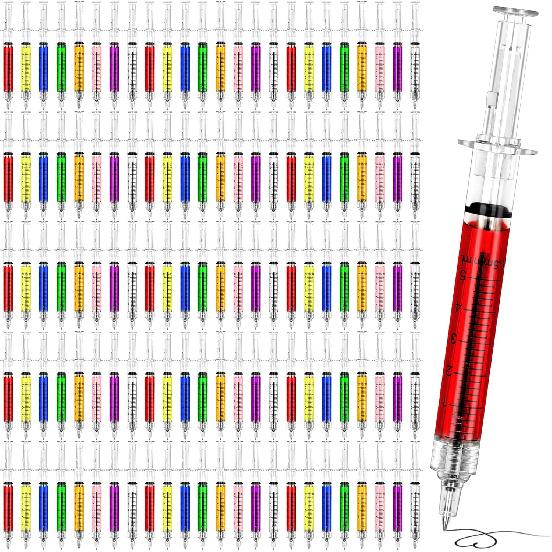 24Pcs Syringe Pen, Multi-Color Retractable Fun Nurses Week Gifts Bulk, Black Ink Novelty Pens Set, Nurse Accessories for Work and Nursing School