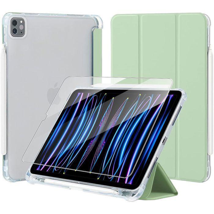 Coque + Verre Trempé - iPad Pro - 11 Pouces - Protection Anti-Rayures - Porte-Stylet - Vert