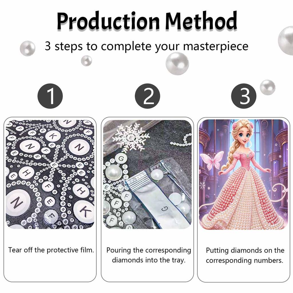 Disney Princess Pearl Painting Kit Handmade DIY Home Decoration Painting Elegant Dress Butterfly Motif Wall Art Craft Supplies