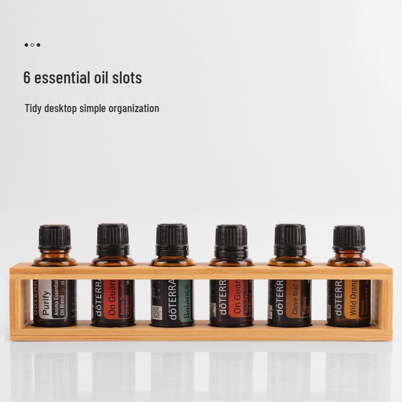 6-Compartment Bamboo & Wood Essential Oil and Perfume Bottle Display Rack