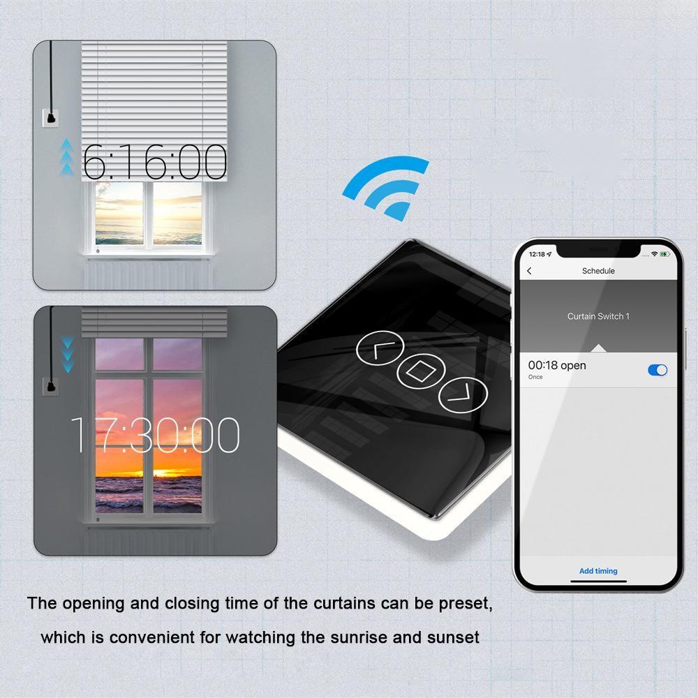 Tuya Wifi Intelligent Curtain Switch Arc Glass Touched Screen Curtain Controlling Panel Compatible with Alexa Assistant