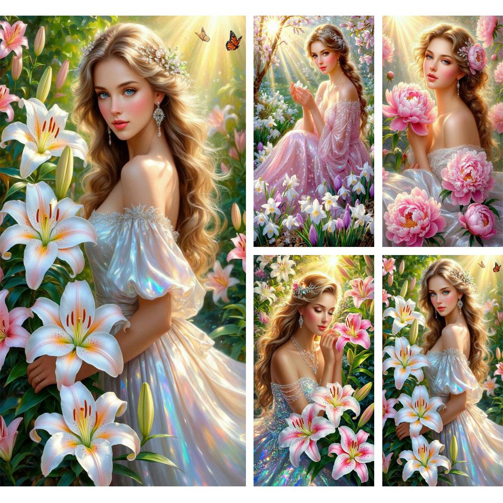 Beautiful Girl and Flowers Picture DIY Diamond Painting Cross Stitch Full Drills Diamond Mosaic New Collection Home Decor