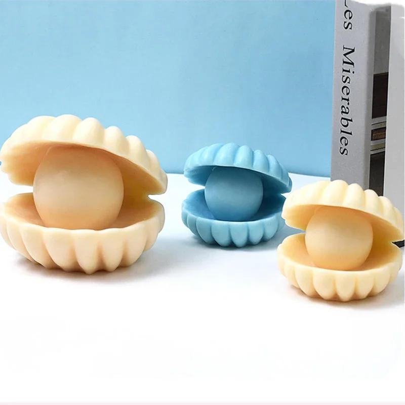 3D Pearl Shell Silicone Candle Mold, DIY Shell-shaped Handicrafts, Gypsum Resin Cement Mold, Soap Chocolate Ice Cube Making Tool