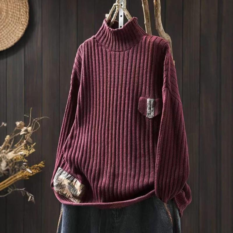 Johnature Women Pullover Sweaters Spring Solid Color Long Sleeve Knitted Cloths Soft Female Sweaters