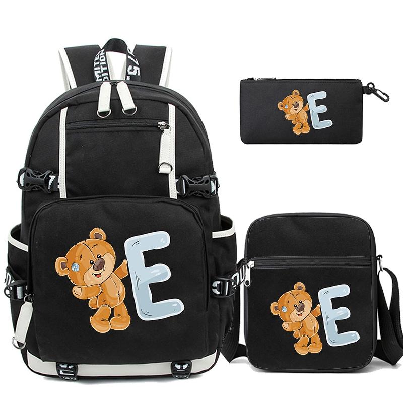 3Pcs/set Cute Little Bear 26 English Letters Bookbag Back To School Backpack Child Gift with Pencil Case Shoulder Bag Backpack