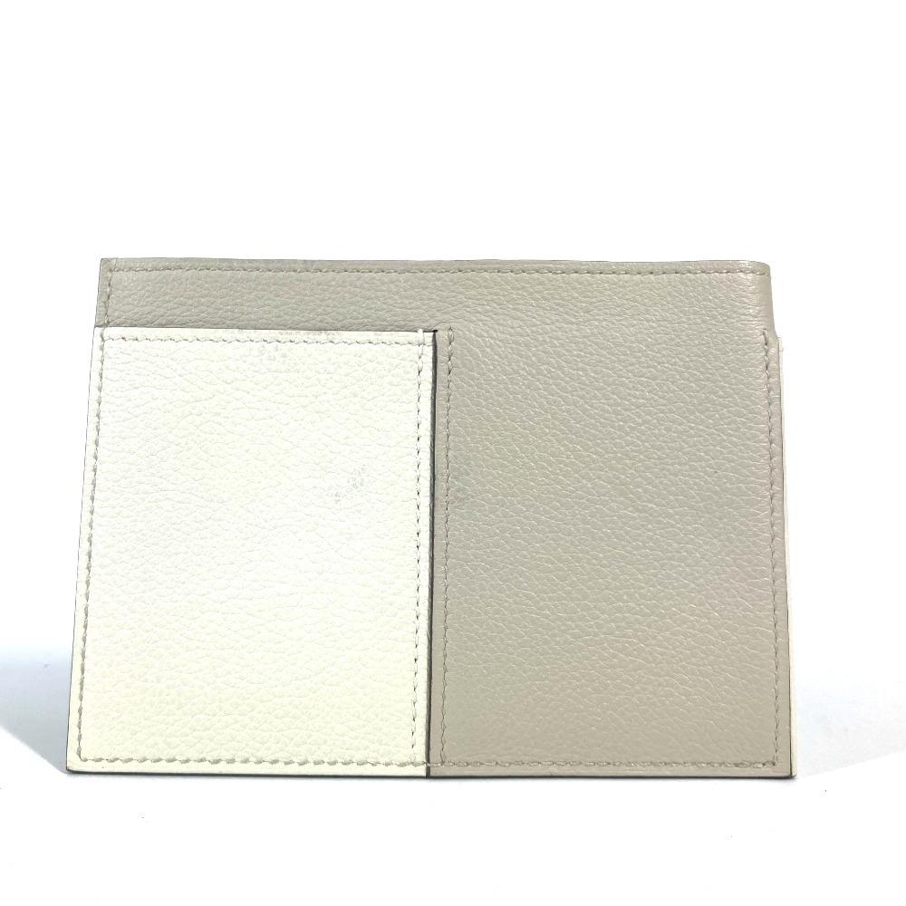 HERMES Bicolor Nect Business Card Holder Pass Case Card Case White/Light Beige