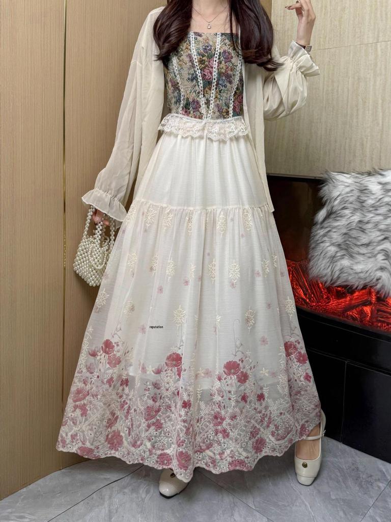Embroidered Ethnic A-line Skirt for Autumn/Winter