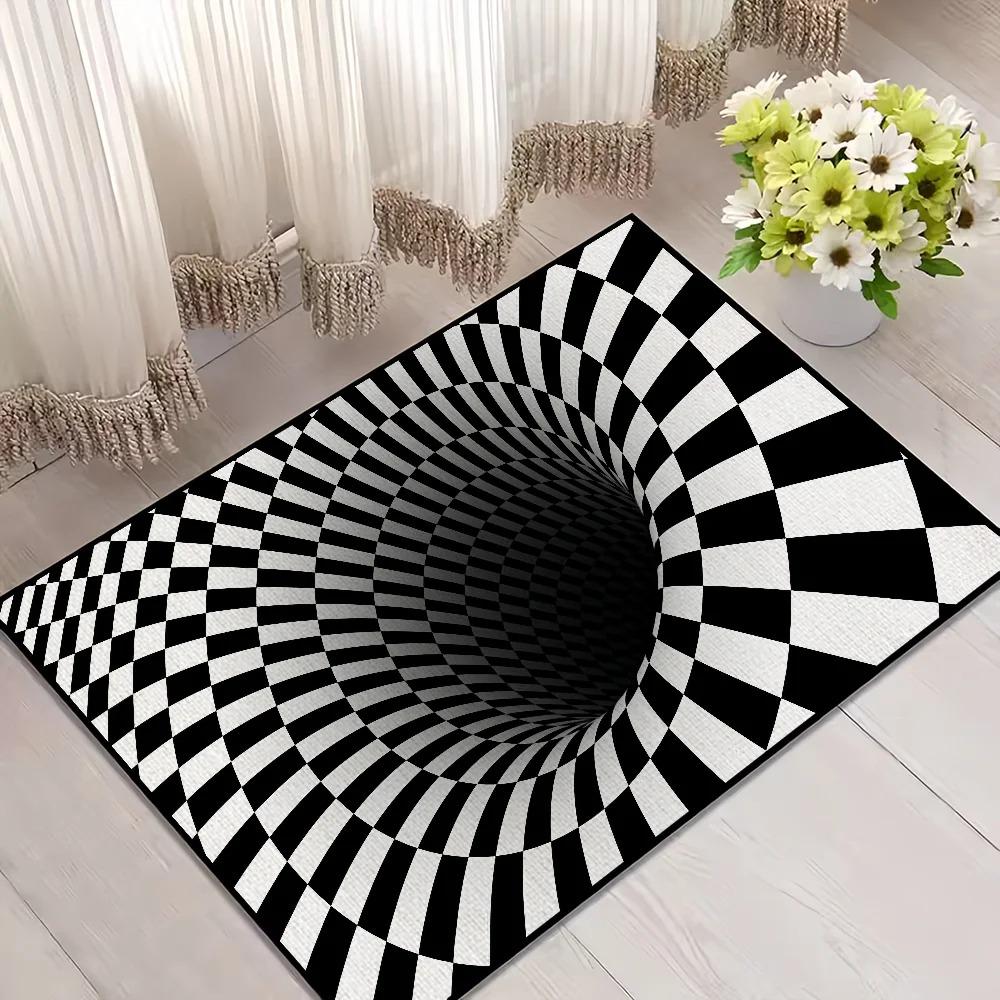 3D Vortex Illusion Small Rug – Art Optical Carpet for Bathroom Kitchen, Super Absorbent Non-Slip Bath Mat Floor Pad