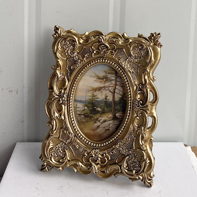 European Retro Resin Rectangular Photo Frame - Creative Carved Desktop Display for Weddings