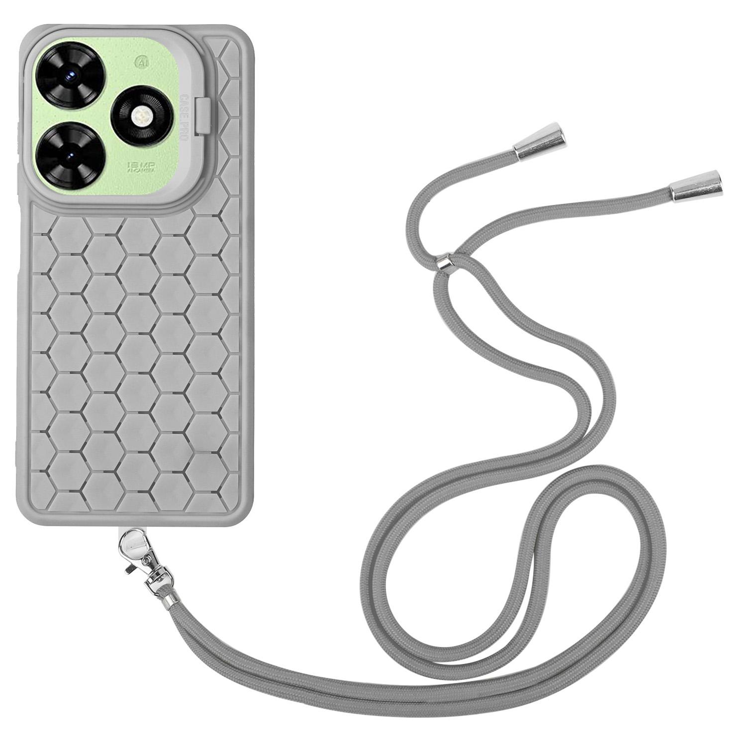 

For TECNO Spark 20 Kickstand Case TPU Phone Cover with Lanyard Grey