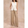 Women Crew Neck Sleeveless Waistcoat Vest Solid White Multi Button Slim Fit Office Blazer Top