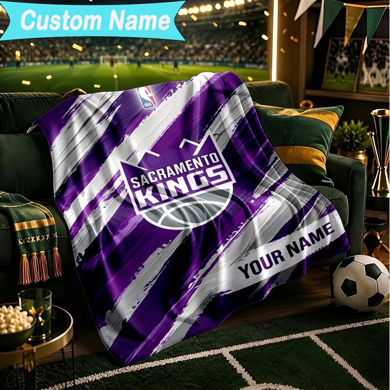 1PC Custom Name Blanket Sacramento Basketball Logo Flannel blankets Patterns Throw Blanket All-Season Soft Gift for Couch, Bed, Camping, Birthday gift
