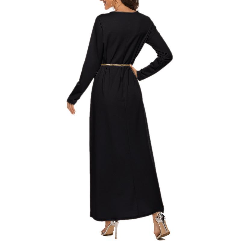 New Muslim Long Sleeve Cotton Inner Dress with Free Belt