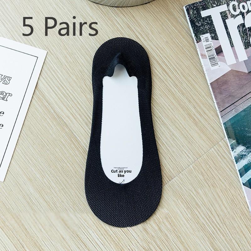 5 Pairs of Women's Summer Thin Ice Silk Sweat Absorption Shallow Mouth Invisible Short Boat Socks