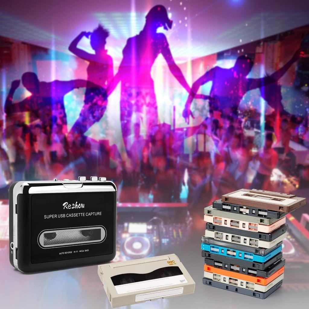 Reshow Portable Cassette Tape To Digital Converts Cassette Recorder To iPod Compatible with Laptops and Includes Earphones Black Player, Converter,