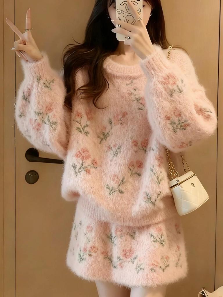 Elegant Plus Size High Neck Sweater & Skirt Set for Women - Autumn/Winter