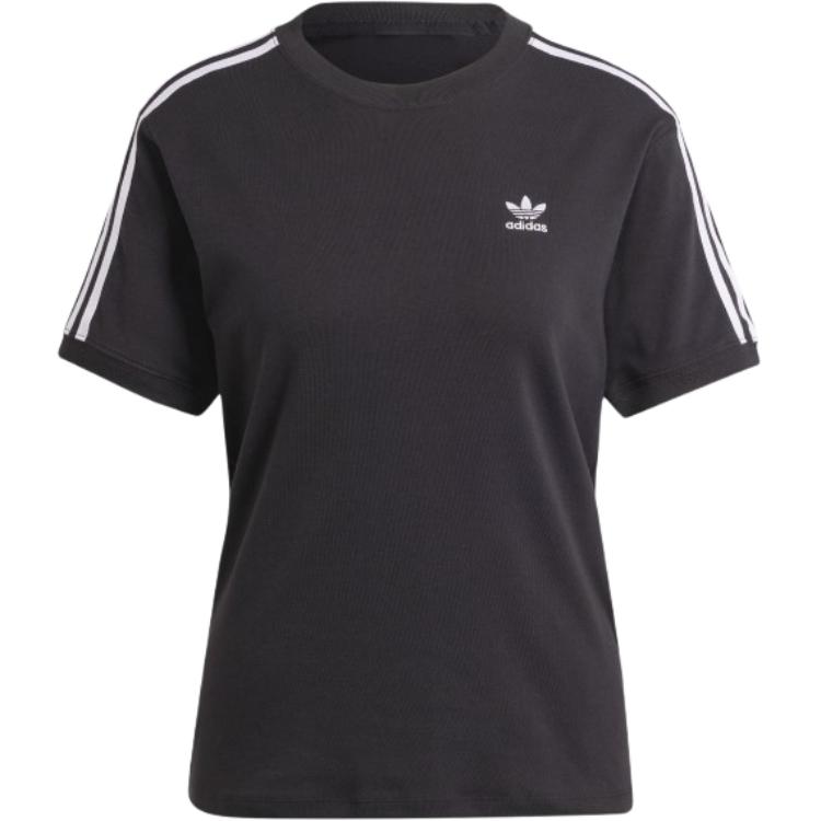 Adidas Originaler Bokstav Stripe Trykk Rund Hals Retro Kort Ermet T-skjorte Dame Topper Svart IU2420