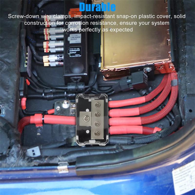 2 Stück 4-Wege-Stromverteilerblock aus Zinklegierung, Stromverteilerblock mit Masse, Premium-Anschlussblock für Auto-Audio-Stereoanlagen