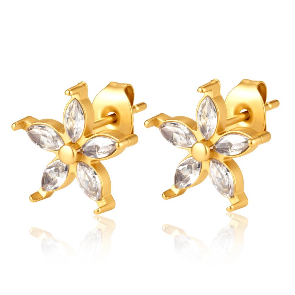 18K Plated Light Luxury Cubic Zirconia Stainless Steel Stud Earrings for Women - Exquisite Trendy Small Ear Jewelry