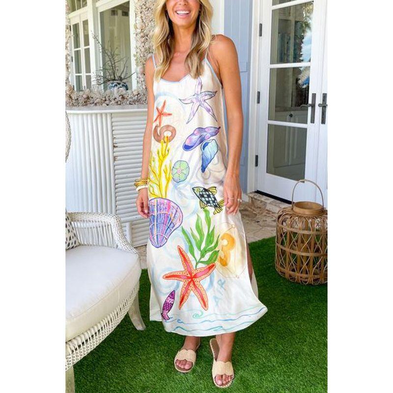 

2024 New Arrival Fashion Summer Cool Print Sling Satin Vacation Loose Dress Female Image color S