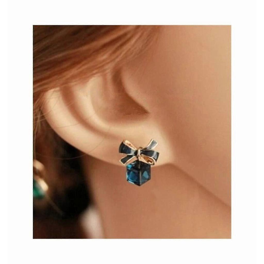Fashion Gold Color Bowknot Cube Crystal Earrings for Women - Elegant Drop & Dangle Square Bow Earrings