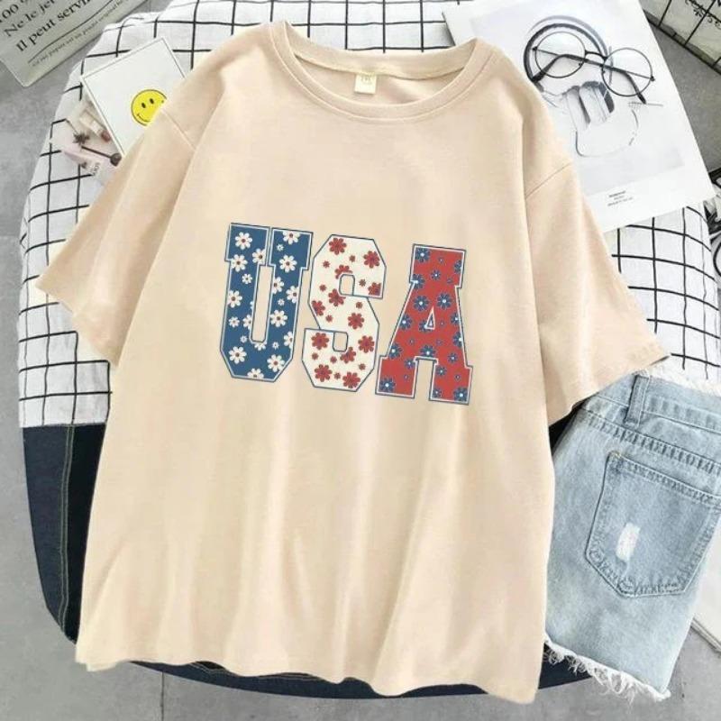 Summer T-shirt Women's Letter Printed Pure Cotton Short Sleeved Top T-Shirts Women’s